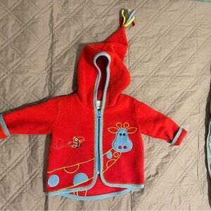 Hanna Andersson - Red Hooded Baby Jacket with Giraffe Design - GUC